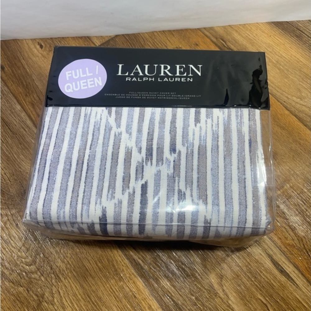 RALPH LAUREN AUSTIN GREY BLUE FULL/QUEEN DUVET COVER SHAM 100% COTTON‎ NEW